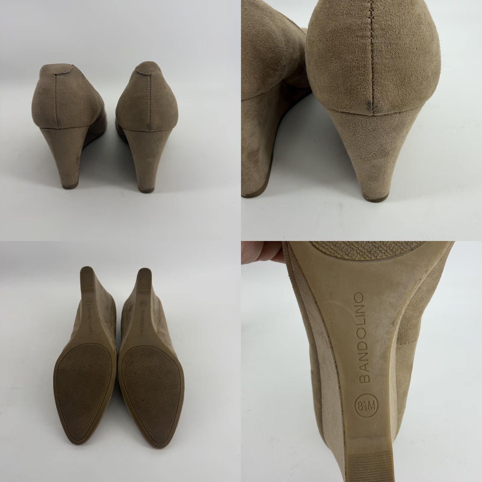 Vintage Bandolino Wedge Pumps 8.5M Tan Beige Faux Suede Pointed Toe Slip On Heel Pump Women Office Business Formal Workwear Size US 9 / IT 39 - 8 Thumbnail
