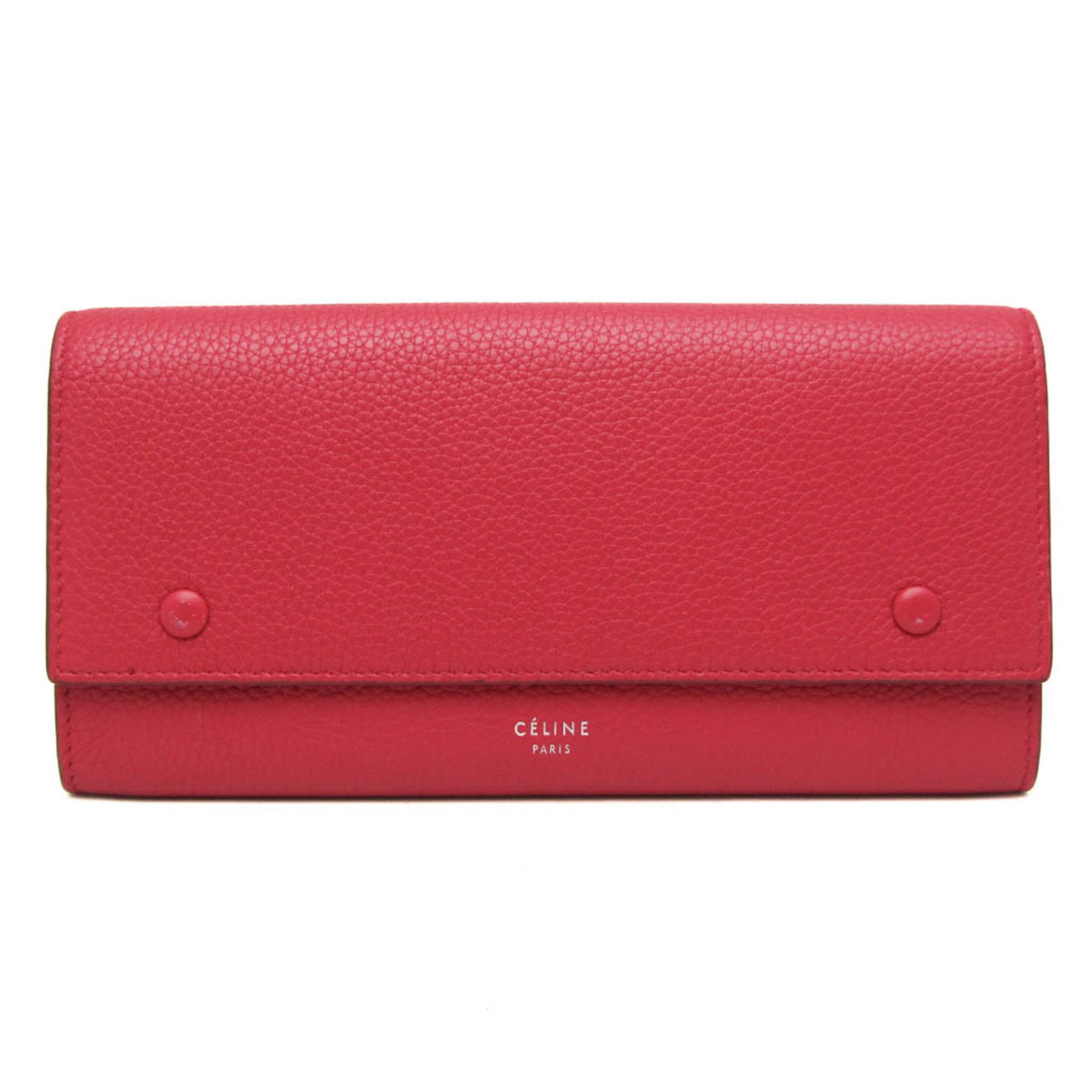 Celine Celine Bicolor Large Flap Multifunction Women's Calfskin Long Wallet (bi-fold) Gray,Pink Red Size ONE SIZE - 1 Thumbnail