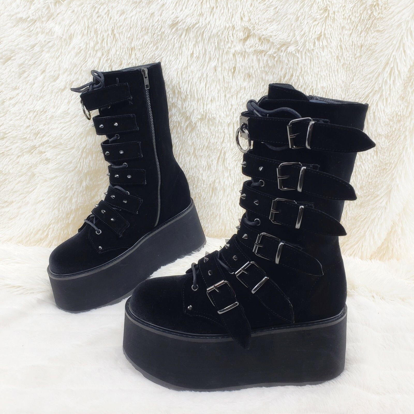 Demonia Cult DEMONIA Damned 225 Goth Punk Rock 3.5" Platform Calf Boots B Size US 10 / IT 40 - 2 Thumbnail