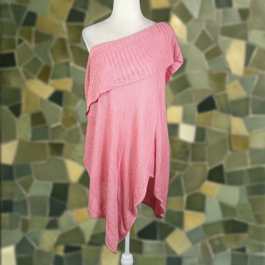 Vintage VINTAGE INC Pink Silver Metallic Knit Asymmetrical Poncho Sweater Size XL / US 12-14 / IT 48-50 - 1 Thumbnail