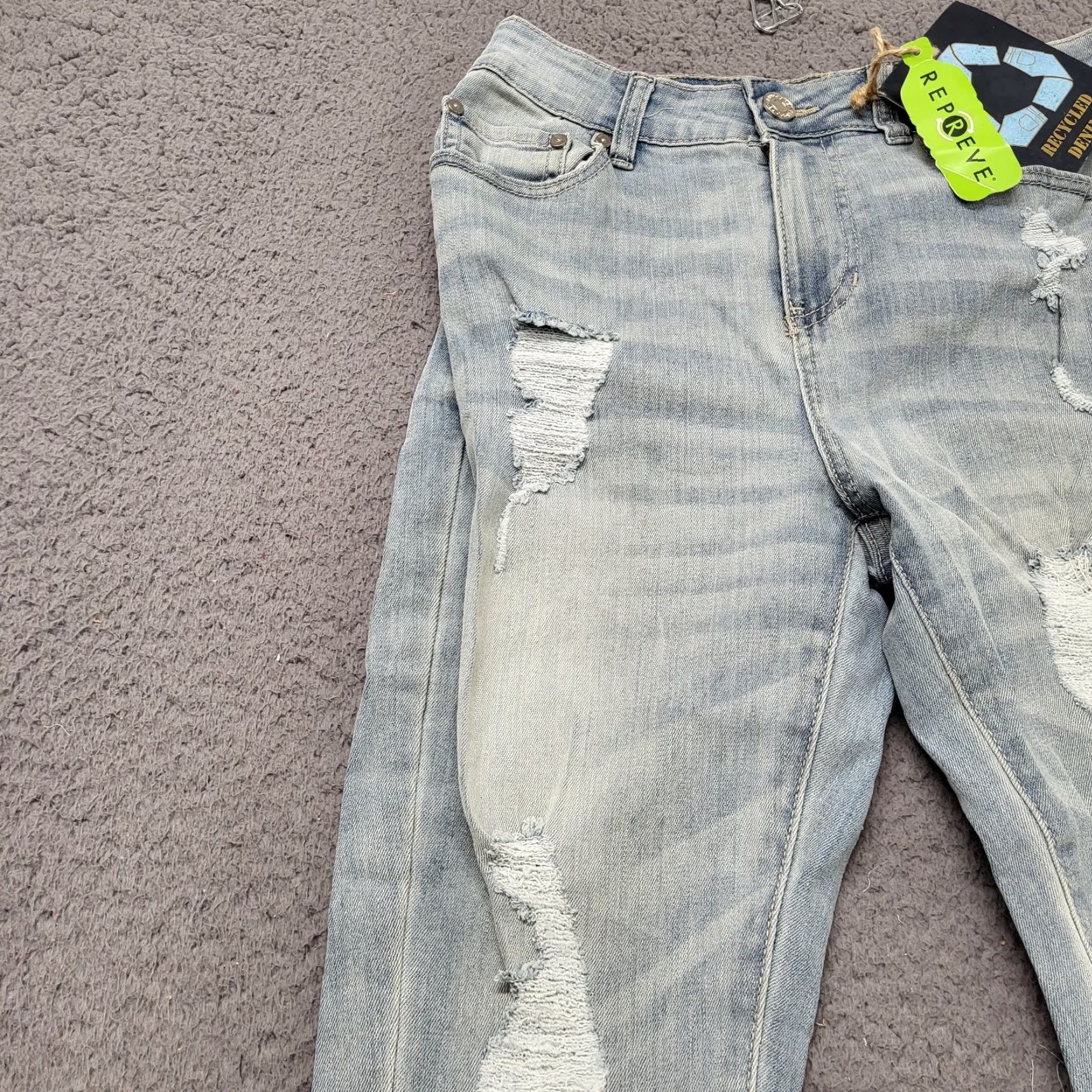 Vintage INDIGO REIN Jeans Women's 7/27 Distressed High Rise Crop Blue Wash Slim 5-Pocket 27x7 Denim Size 28" / US 6 / IT 42 - 3 Thumbnail