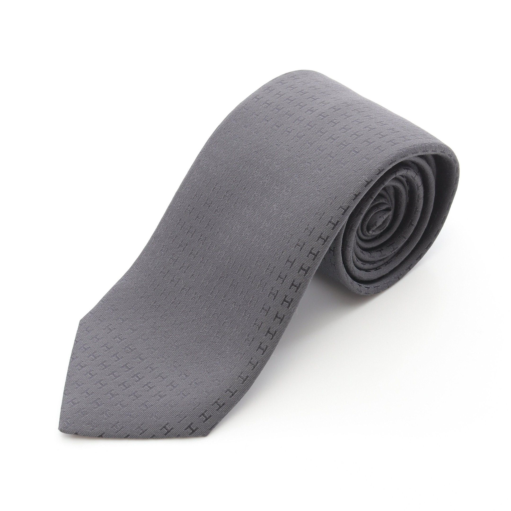 Hermes Hermes H Pattern Tie Silk Dark Gray Size ONE SIZE - 1 Thumbnail