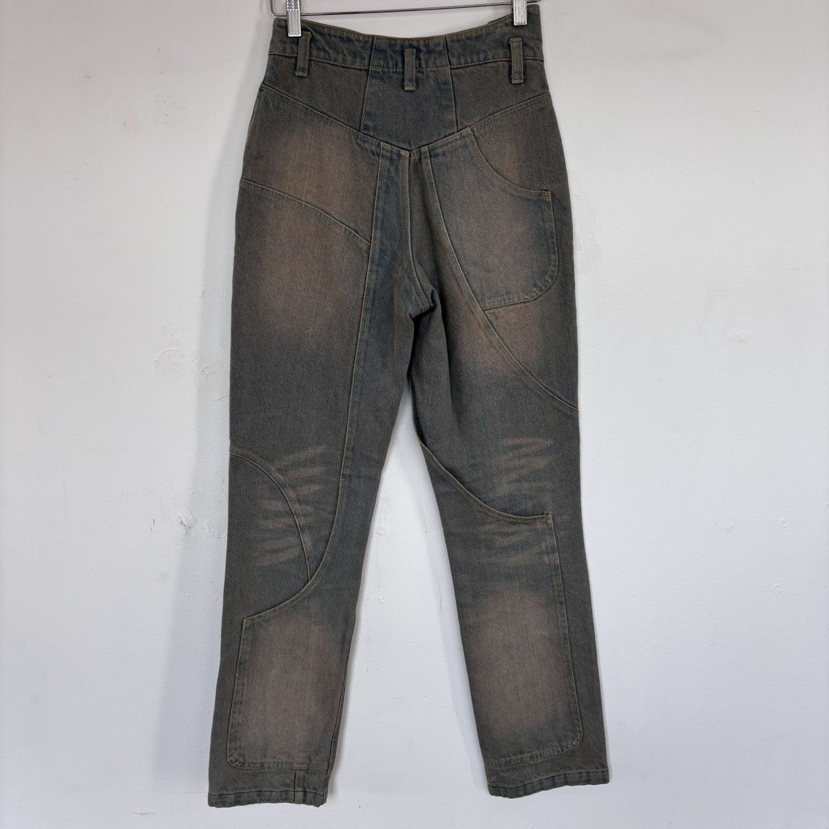 image of Barragan Asymmetrical Dirty Wash Straight Leg Jeans in Blue, Women's (Size 27)