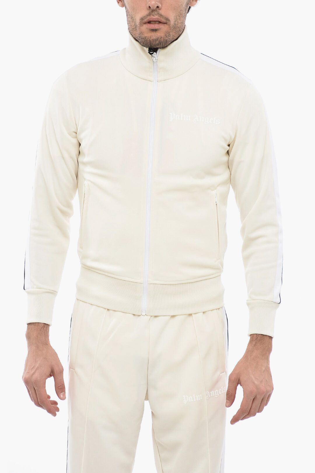 image of Palm Angels Og1Mm0524 2 Pockets Track Sweatshirt In Beige, Men's (Size 2XS)