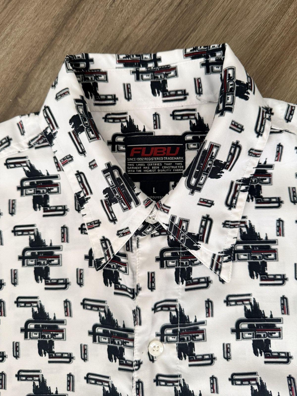 Fubu Vintage Fubu Logo All Over Print Button Up Shirt Large Size US L / EU 52-54 / 3 - 3 Thumbnail