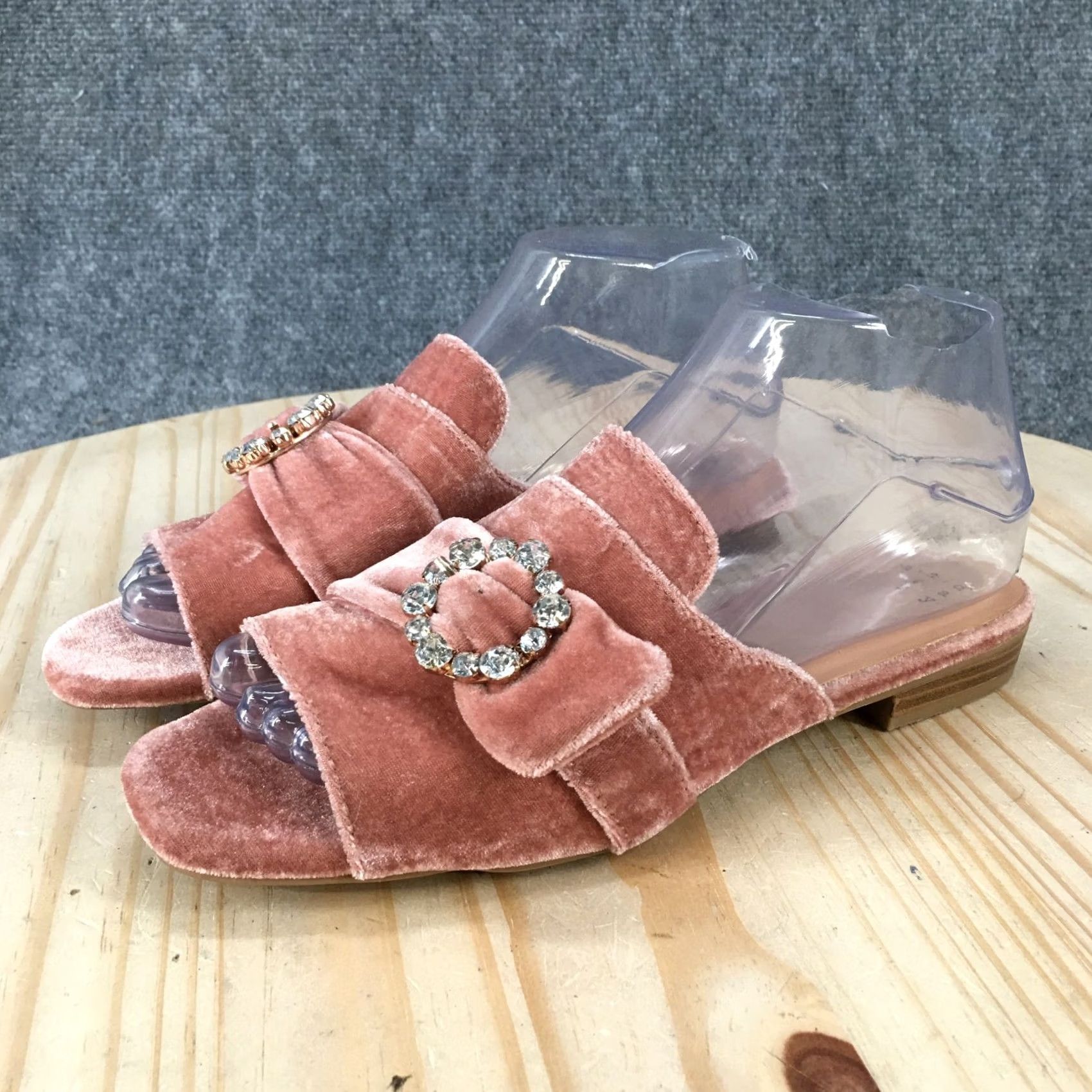 Vintage A New Day Sandals Womens 7 Pink Dina Velvet Slide Flats Rhinestone Casual Open Size US 7 / IT 37 - 3 Thumbnail