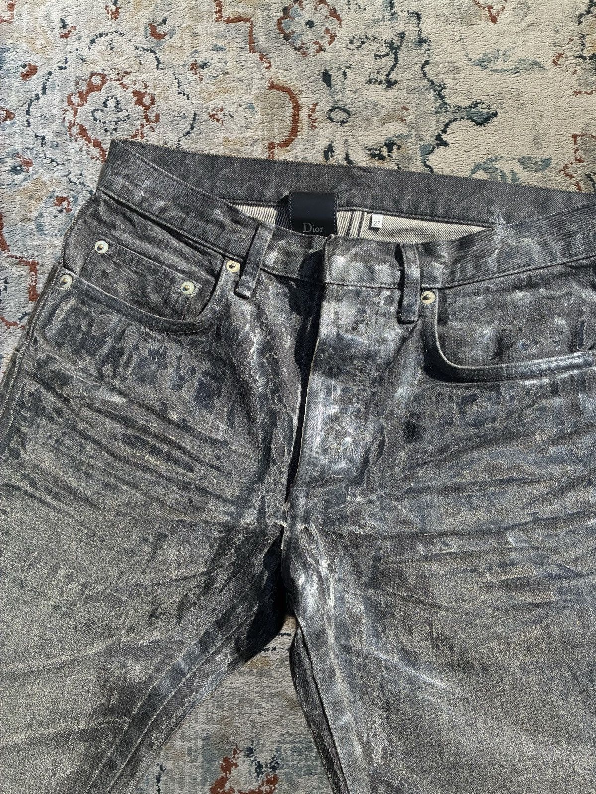 Dior Dior AW07 Black Waxed Luster Denim by Hedi Slimane Size US 27 - 2 Thumbnail