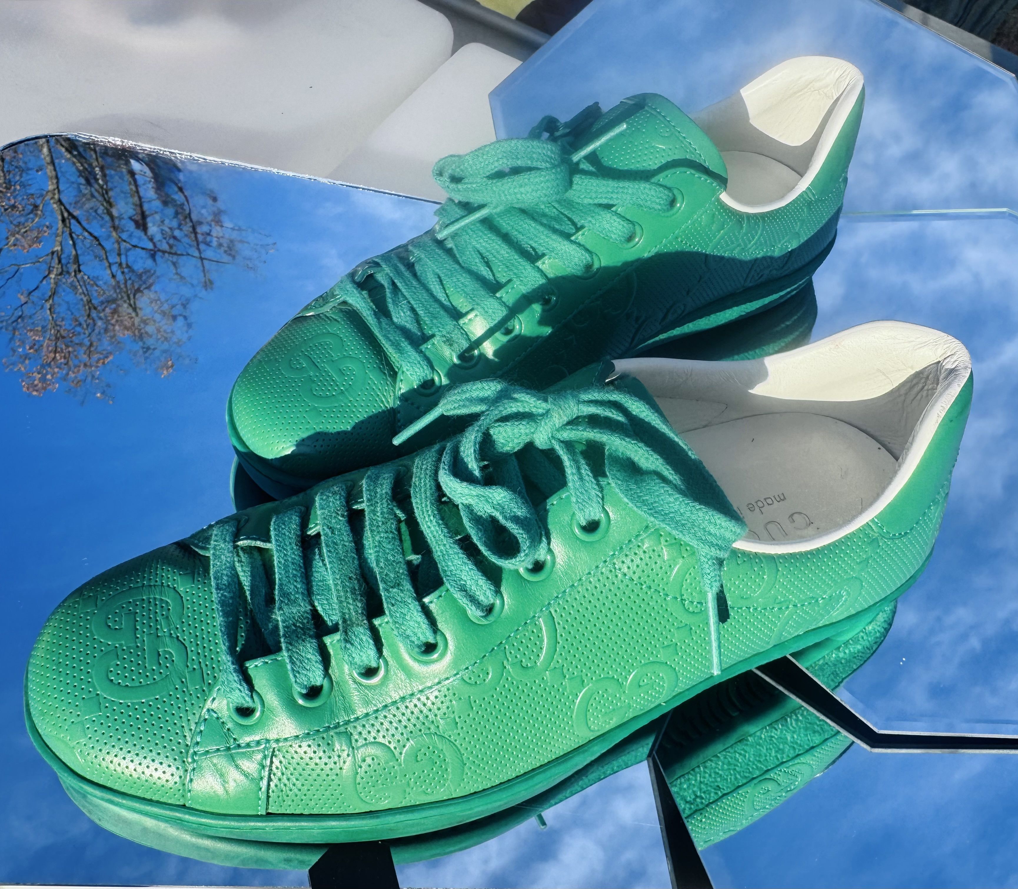 Gucci Gucci Embossed Leather Sneaker – Green Size US 6.5 / EU 39-40 - 3 Thumbnail
