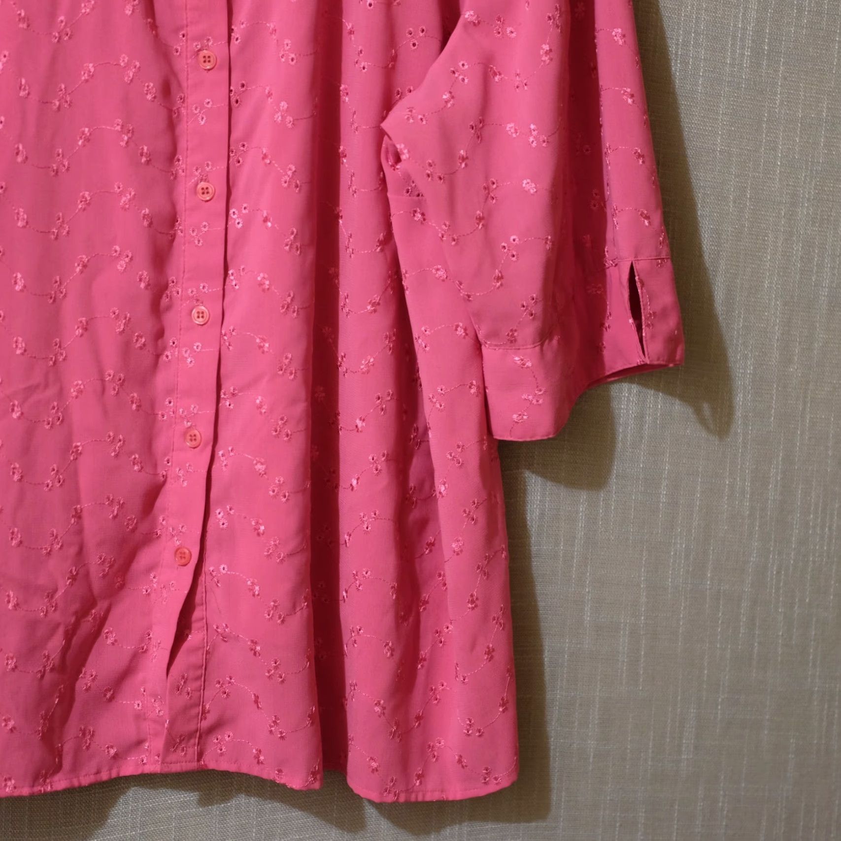 Pinko Maggie Barnes Blouse Pink 3/4 Sleeve Floral Embroidered Women's 3X #A9-15 Size XXL / US 16-18 / IT 52-54 - 4 Thumbnail