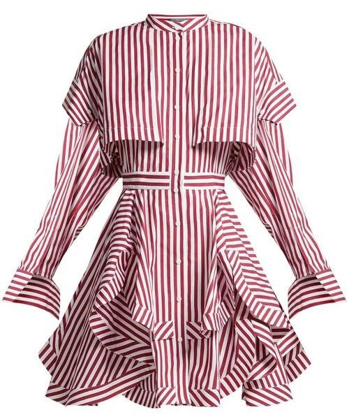 Alexander McQueen Fall18 Runway Ruffled Striped Cotton Poplin Mini Dress Size XS / US 0-2 / IT 36-38 - 4 Thumbnail