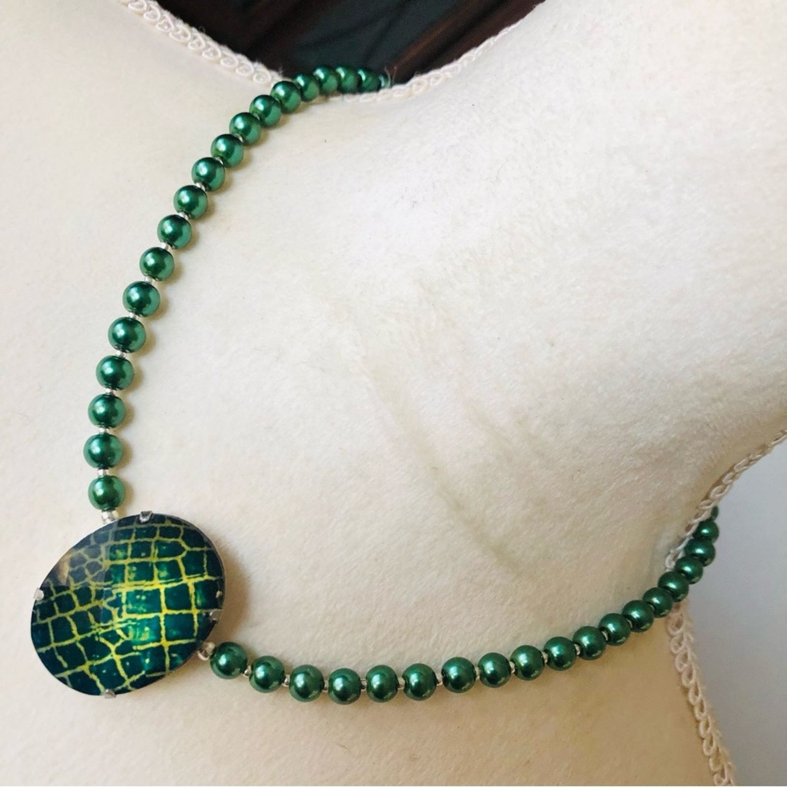 Handmade Handcrafted repurpose animal print stone Pearl necklace Size ONE SIZE - 1 Thumbnail