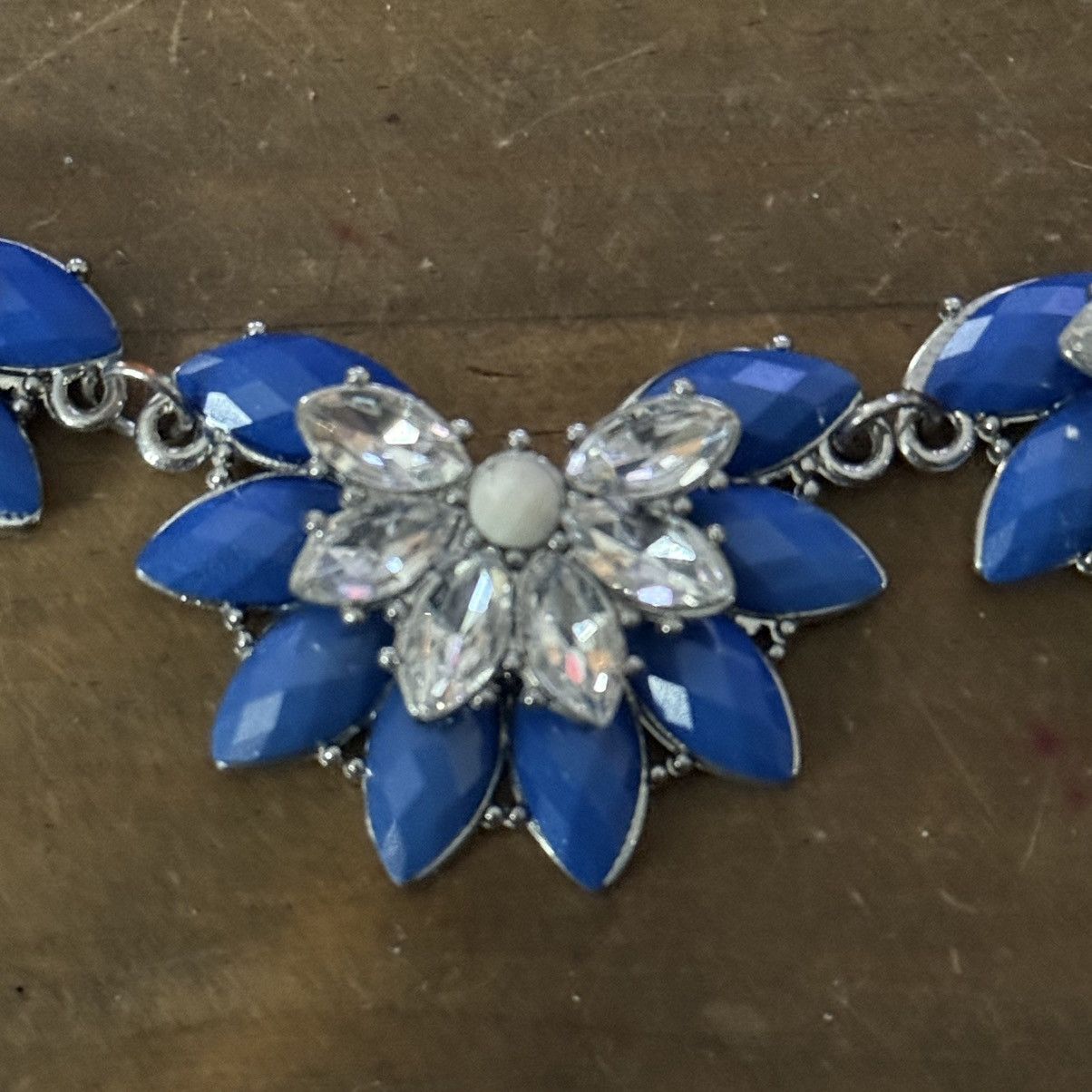 Other Silver tone blue and clear rhinestone statement necklace Size ONE SIZE - 4 Thumbnail