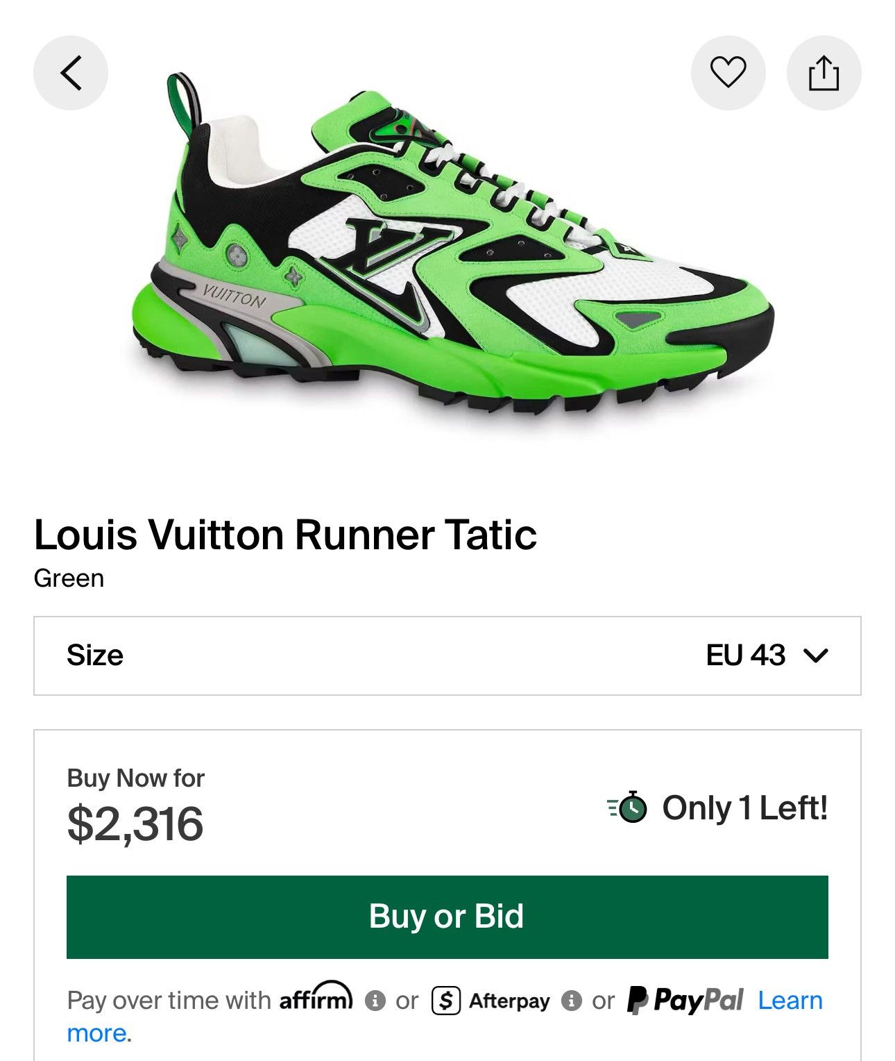 Louis Vuitton LV RUNNER TACTIC GREEN Size US 10.5 / EU 43-44 - 8 Thumbnail