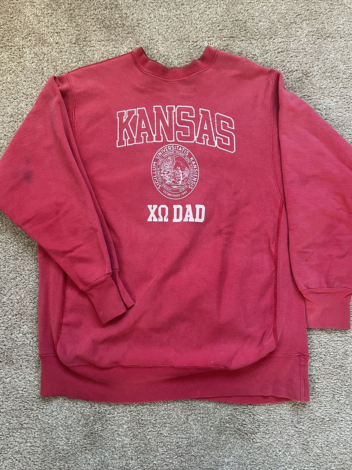 Vintage Vtg 70s University Kansas Jayhawks Chi Omega Dad Crewneck Size US L / EU 52-54 / 3 - 1 Thumbnail