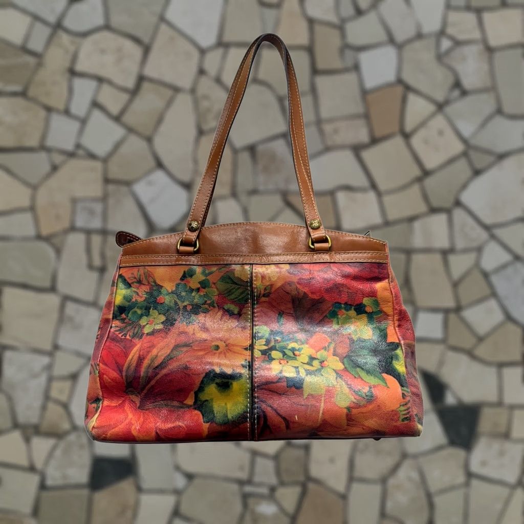 Patricia Nash Patricia Nash Shoulder Bag Leather Floral Italian Orange Brass Hardware Women Medium Rectangle Zippered Inner Pockets Vintage No 14" x 10" x 4" Size ONE SIZE - 1 Thumbnail