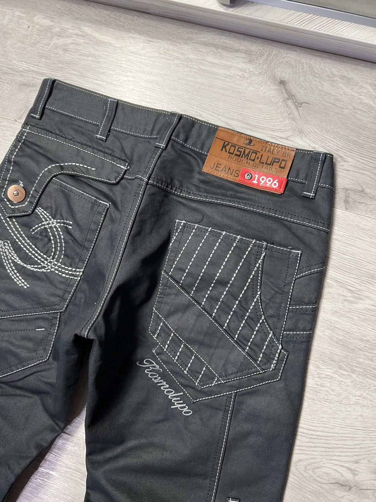 Japanese Brand Vintage Y2K K&M Kosmo Lupo Embroidered Logo Hard Wear Jeans Size US 32 / EU 48 - 11 Thumbnail