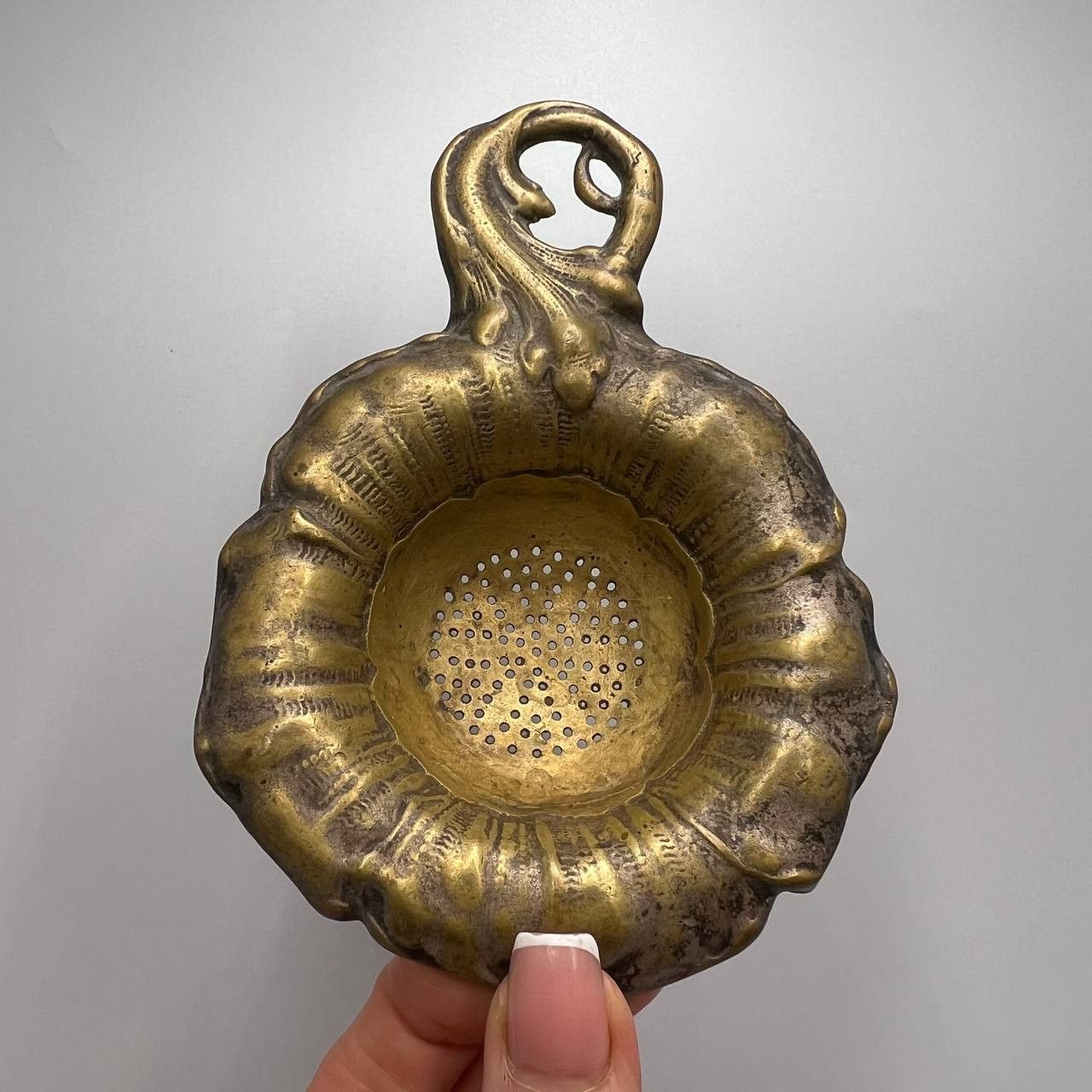 Antique Imperial Brass Tea Strainer Fabr. Wolska Warszawa