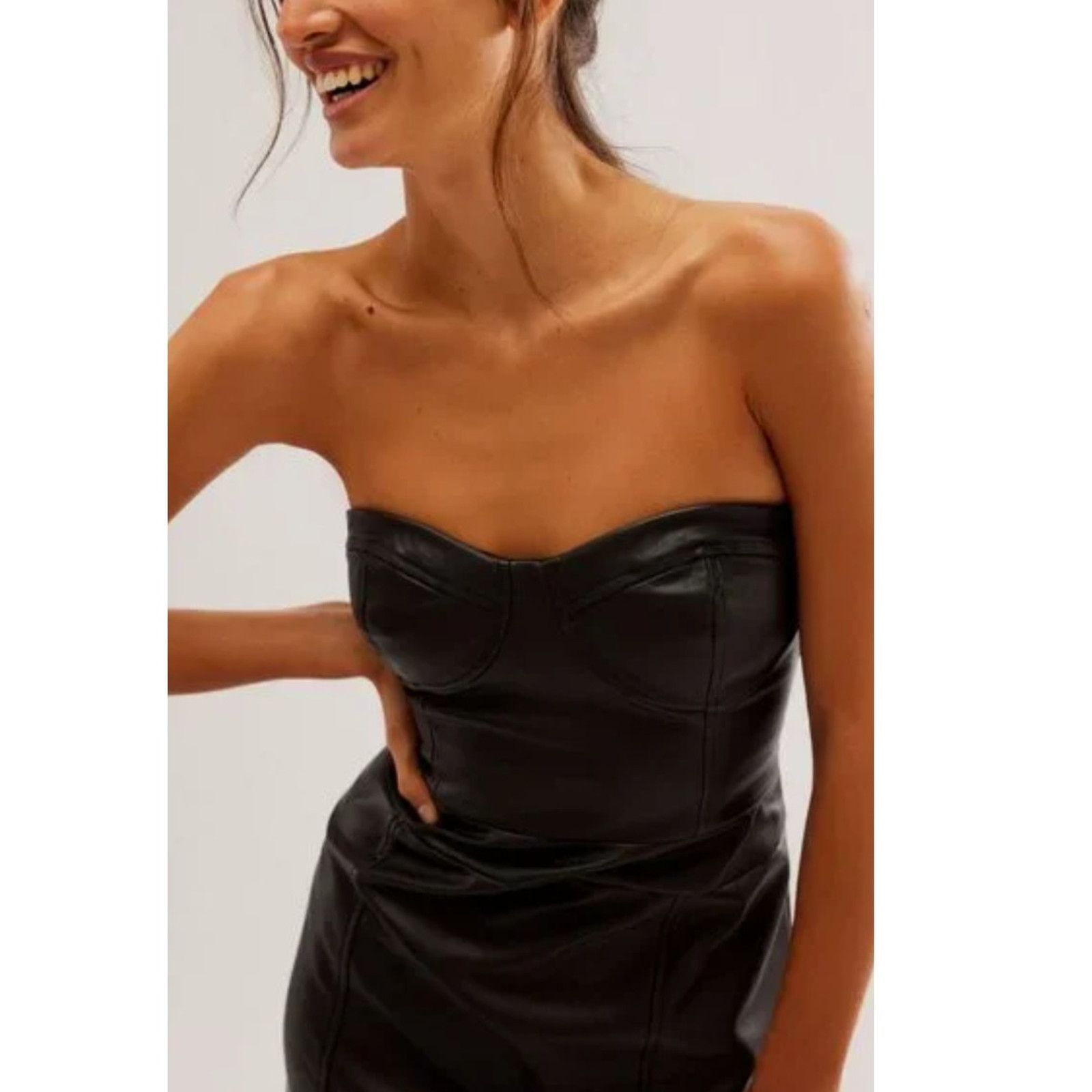 Free People New Free People Mira Dress FAUX LEATHER MIDI $168 SIZE 0 Size XS / US 0-2 / IT 36-38 - 2 Thumbnail