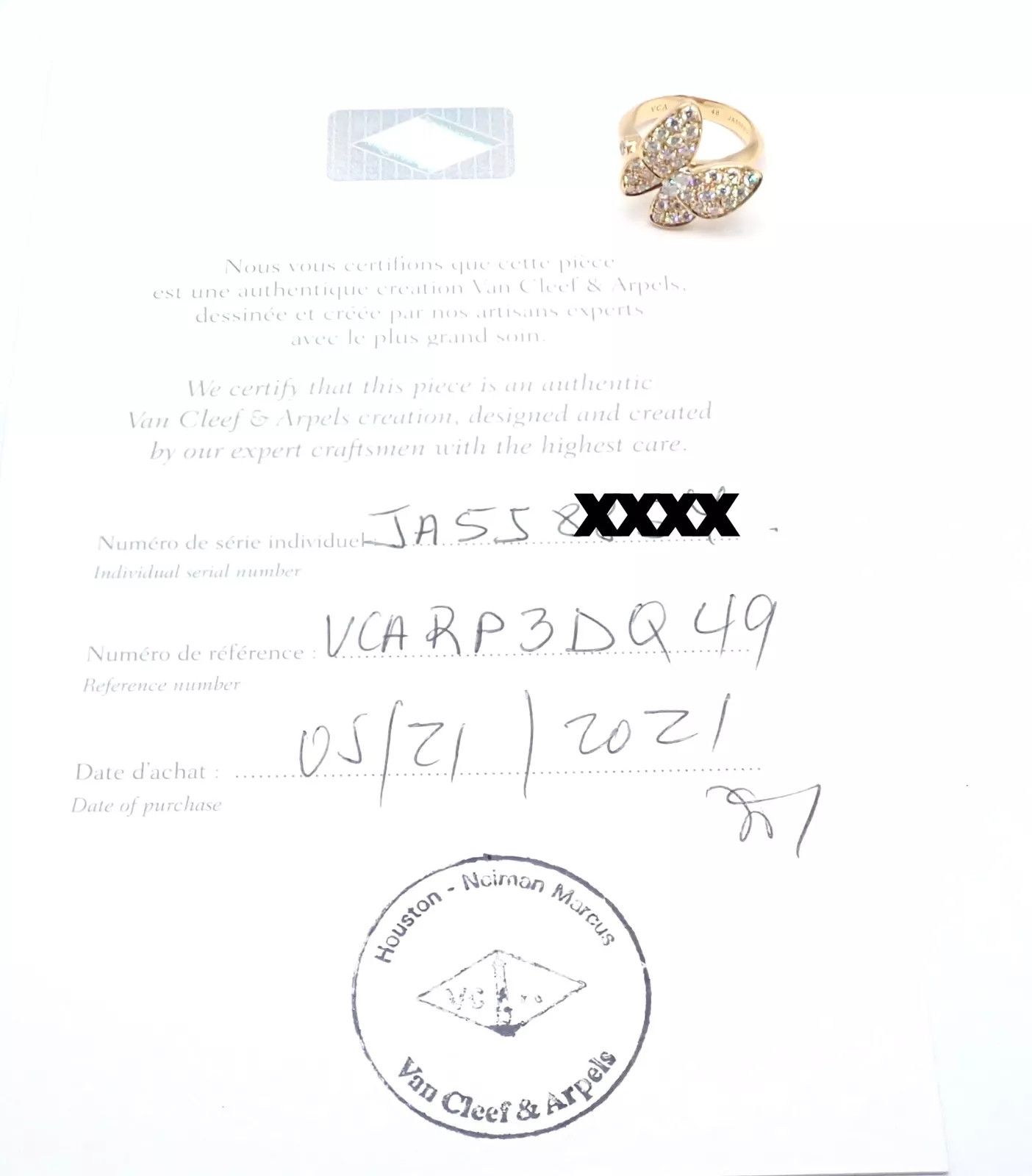 Cartier 18k Yellow Gold Diamond Two Butterfly Ring Cert. Size ONE SIZE - 5 Thumbnail