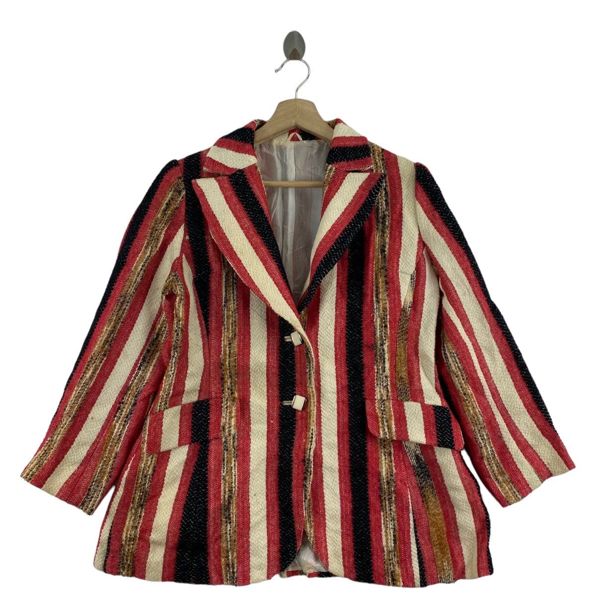 CLAIR Japanese Brand Hickory Stripes Funky Design Red Coat