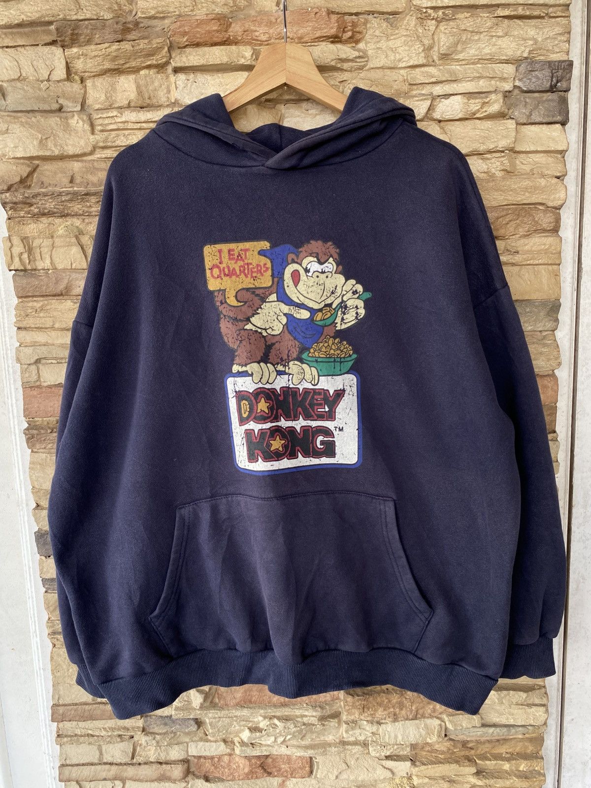 Nintendo Vintage 90s Nintendo Donkey Kong "I Eat Quarters" Graphic Hoodie - Navy Blue Size US XXL / EU 58 / 5 - 1 Thumbnail