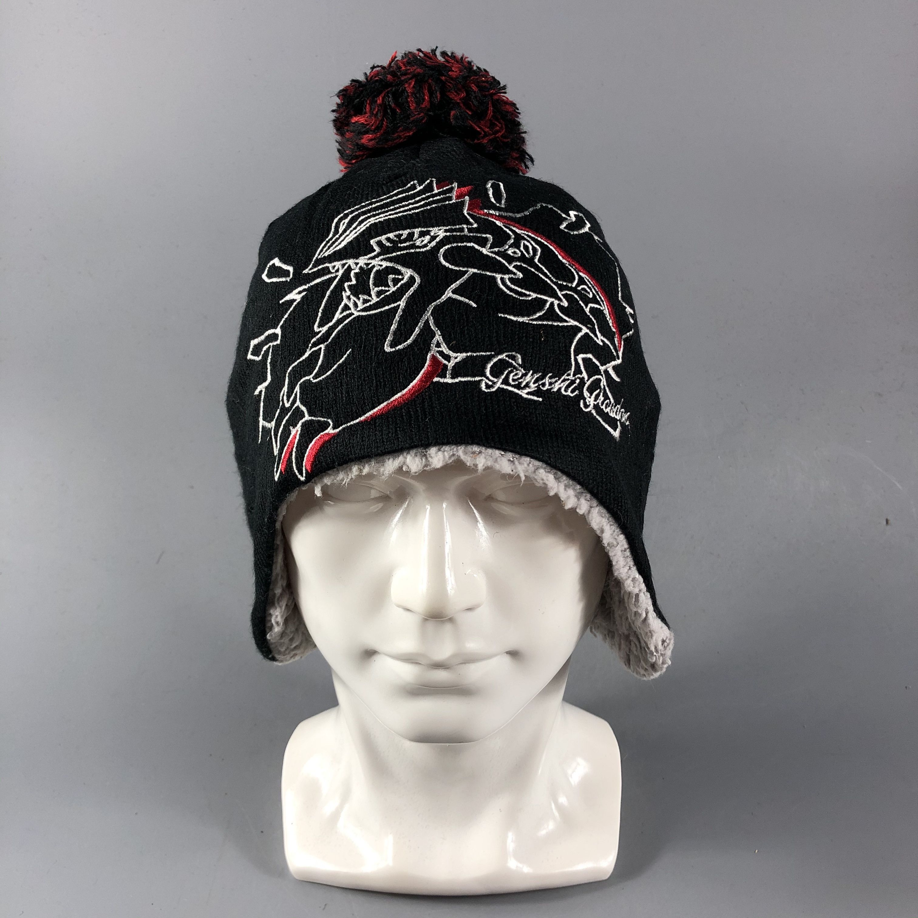 image of Pokemon x Vintage Genshi Groudon Earflap Bobble Beanie Snowcap Snow Hat B637, Men's