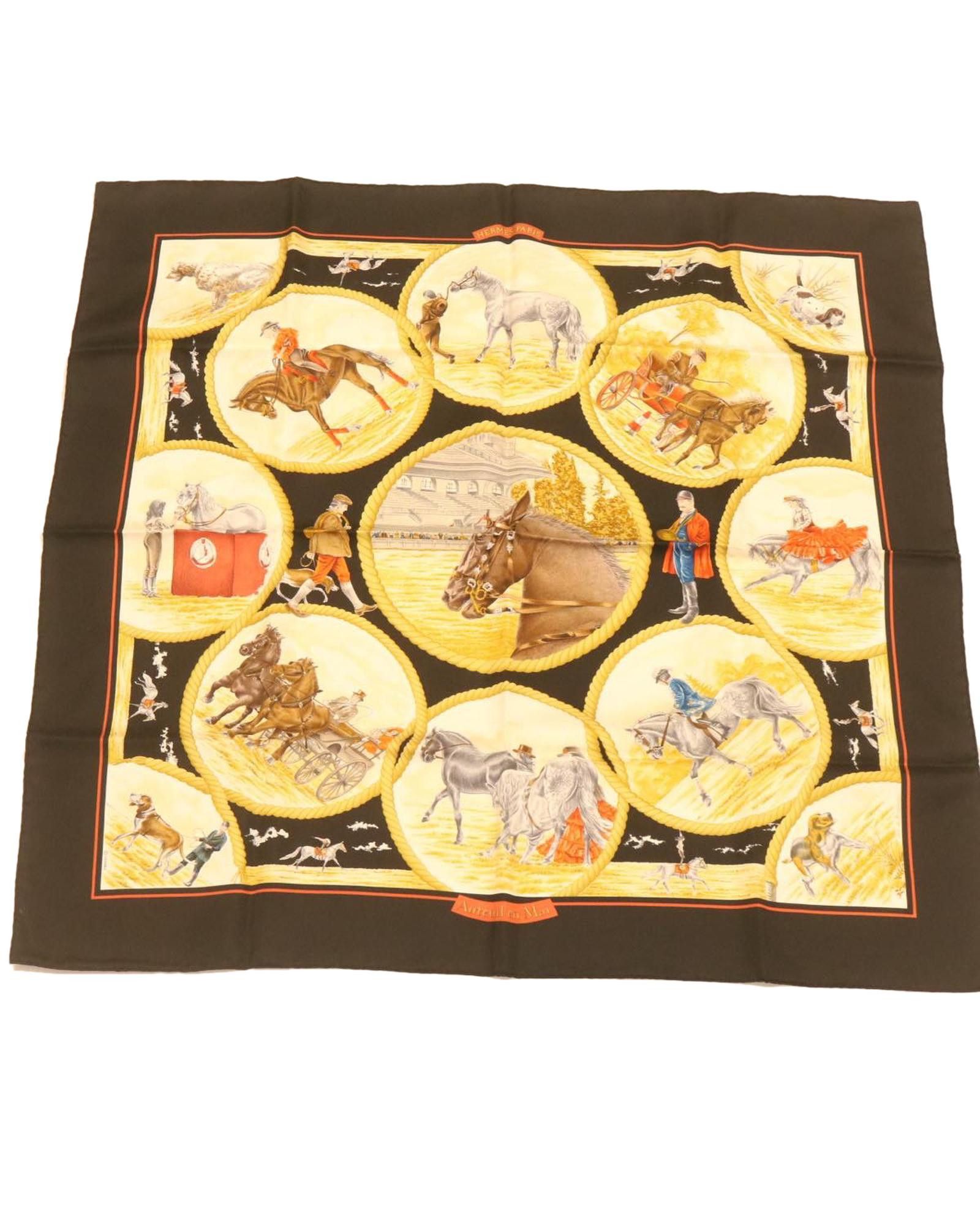 image of Hermes Auteuil En Mai Silk Red Auth Scarf, Women's