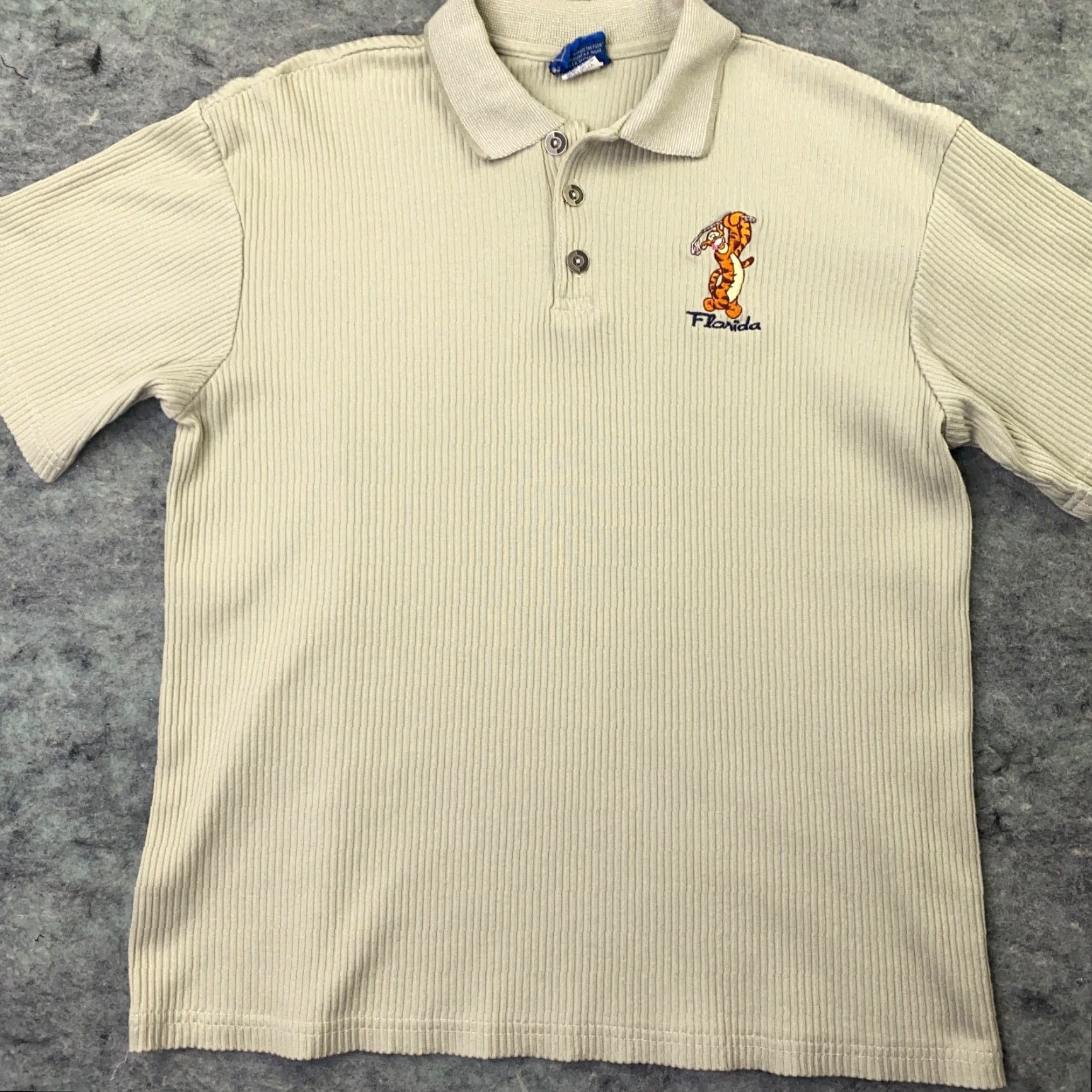 Disney VINTAGE Disney Pooh Shirt Mens L Beige Ribbed Golf Polo Tigger Florida 80s 90s Polo Shirt Mens Beige Disney Embroidered Golf Shirt Size US L / EU 52-54 / 3 - 2 Thumbnail