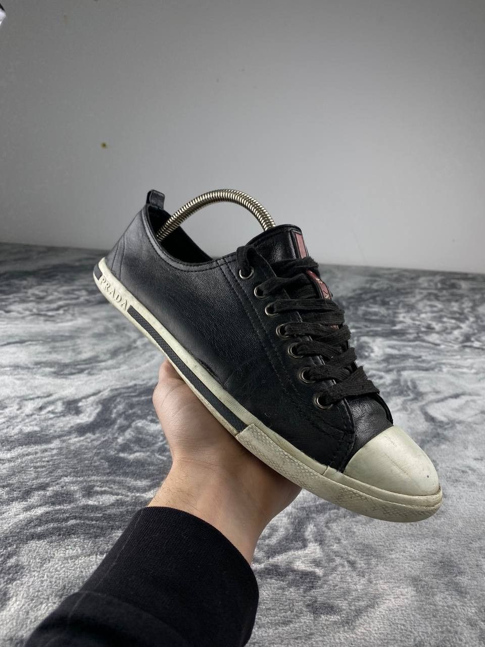 Prada Prada Red Tab Leather Low Trainers Men Size 7 Black Size US 7 / EU 40 - 2 Thumbnail