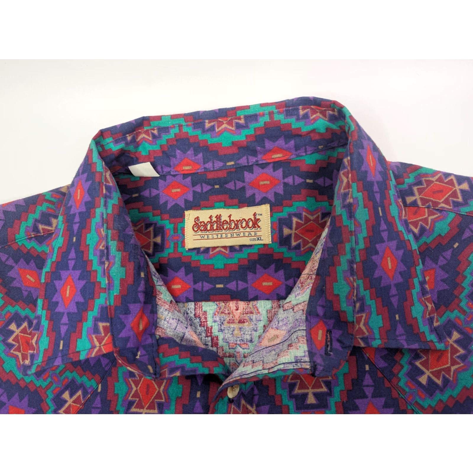 Vintage VINTAGE Saddlebrook Western Wear Button-Up Shirt XL Purple 90’s Geometric Cowboy Western Mens Shirt Size US XL / EU 56 / 4 - 7 Thumbnail