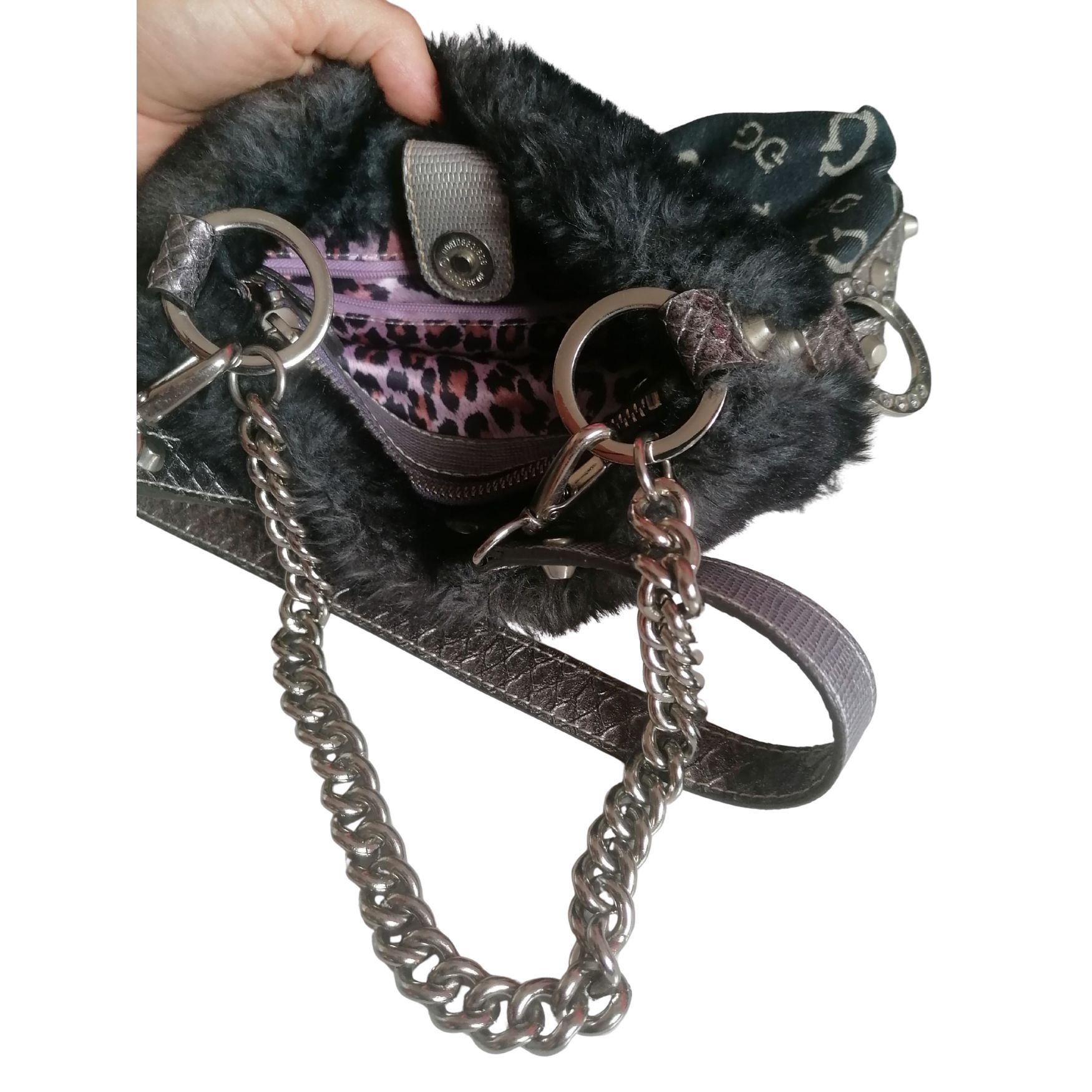 Guess Denim bag with faux fur and snakeskin pattern Size ONE SIZE - 11 Thumbnail