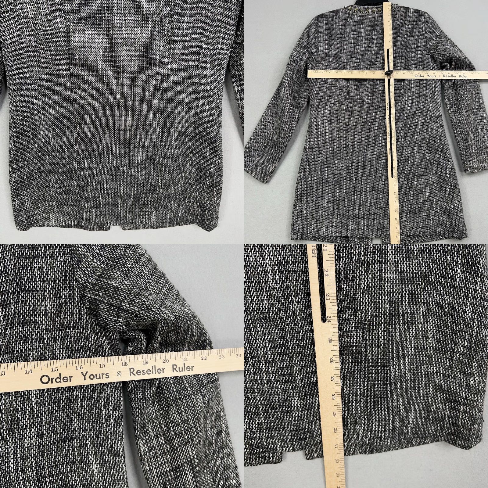 Vintage Chicos Jacket Women 0 Metallic Jewel Embellished Tweed Long Blazer Career Casual Party/Cocktail Size S / US 4 / IT 40 - 8 Thumbnail