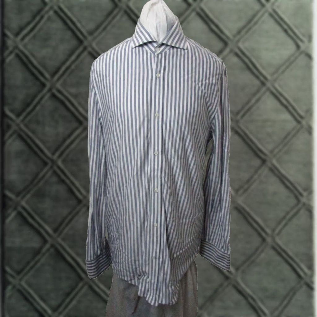 Brunello Cucinelli Brunello Cucinelli Shirt Mens XLarge Basic Fit Blue and White Size US XL / EU 56 / 4 - 1 Thumbnail