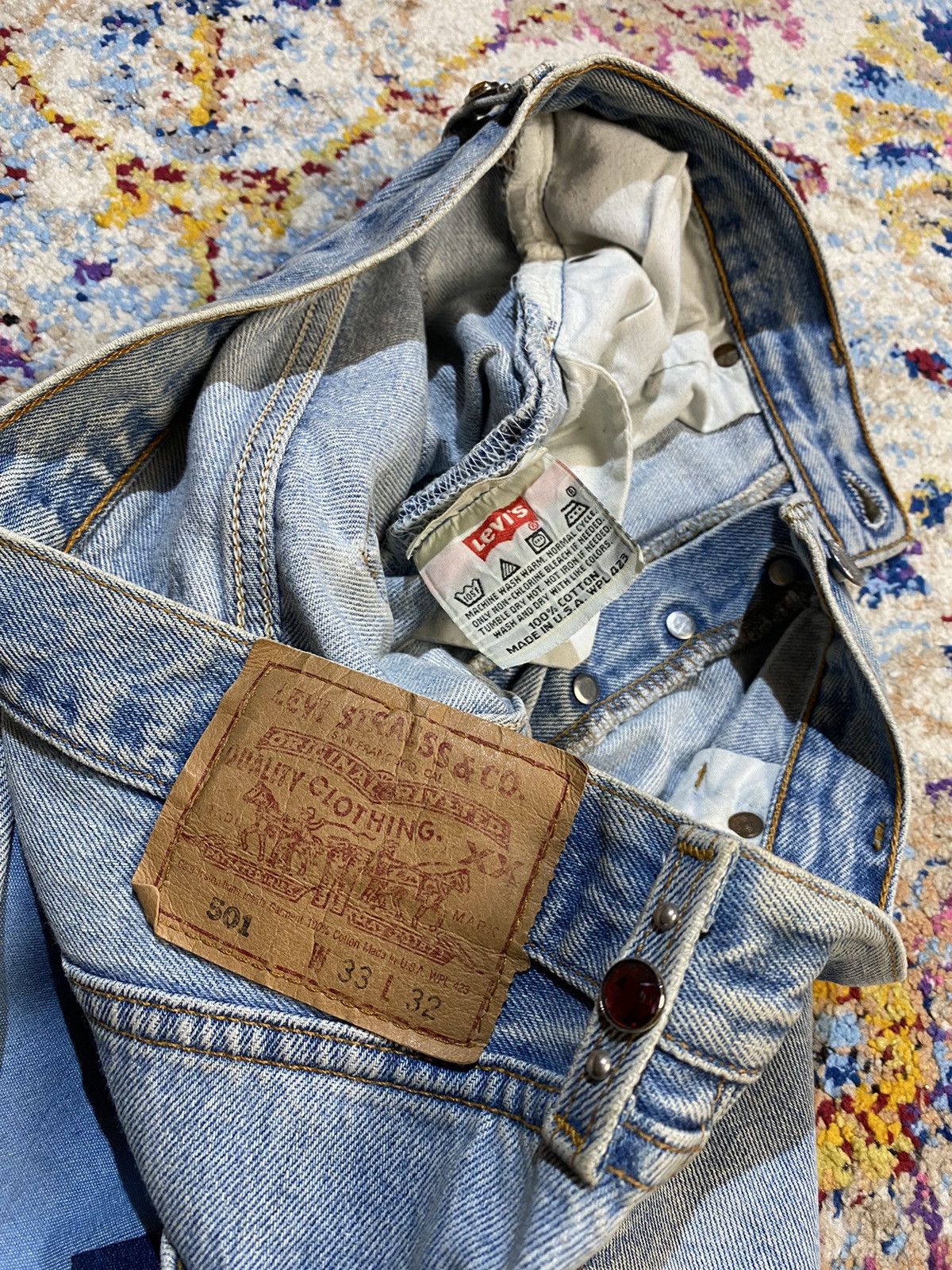 Levi's × Vintage WASHED BLUE 501 LEVIS RINDEM CUSTOM STUDS RHINESTONE Size US 33 - 13 Thumbnail