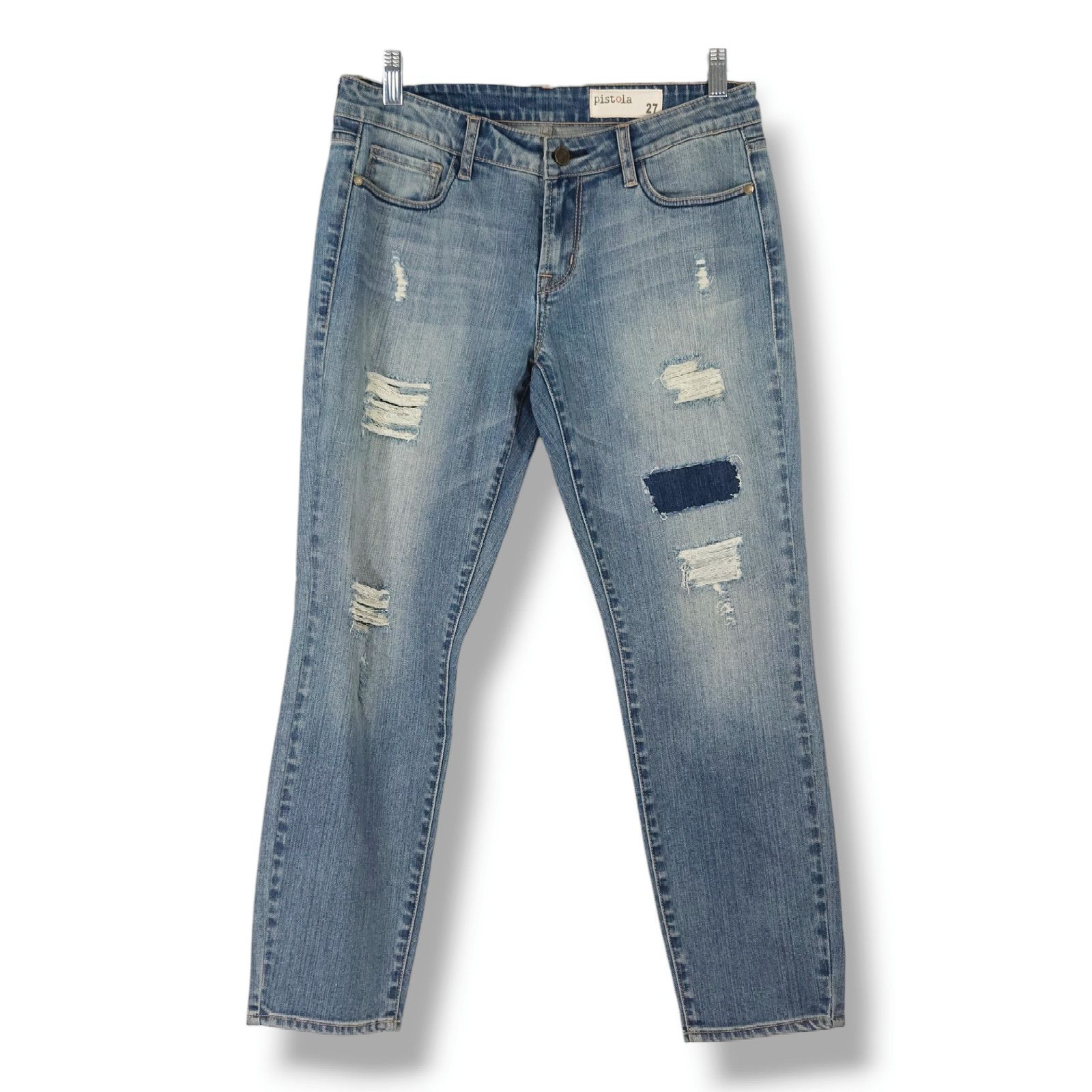 Pistola NWOT Pistola Distressed Patch Slim Ankle Jeans Sz 27x27.50 Size 27" / US 4 / IT 40 - 1 Thumbnail