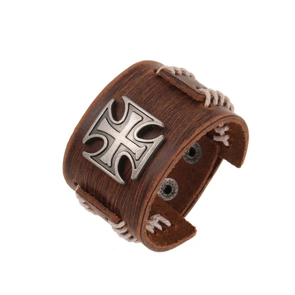 Jewelry × Vintage Weave Genuine Leather Cuff Wide Leather Cross Bracelet Size ONE SIZE - 2 Thumbnail