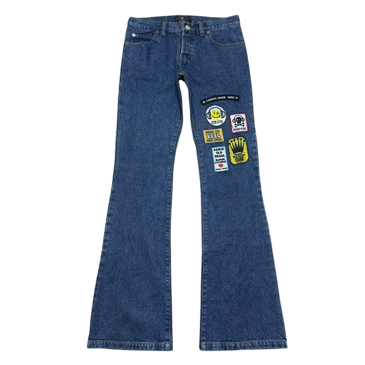 Lover's Rock Patches Denim Flare Jeans low rise