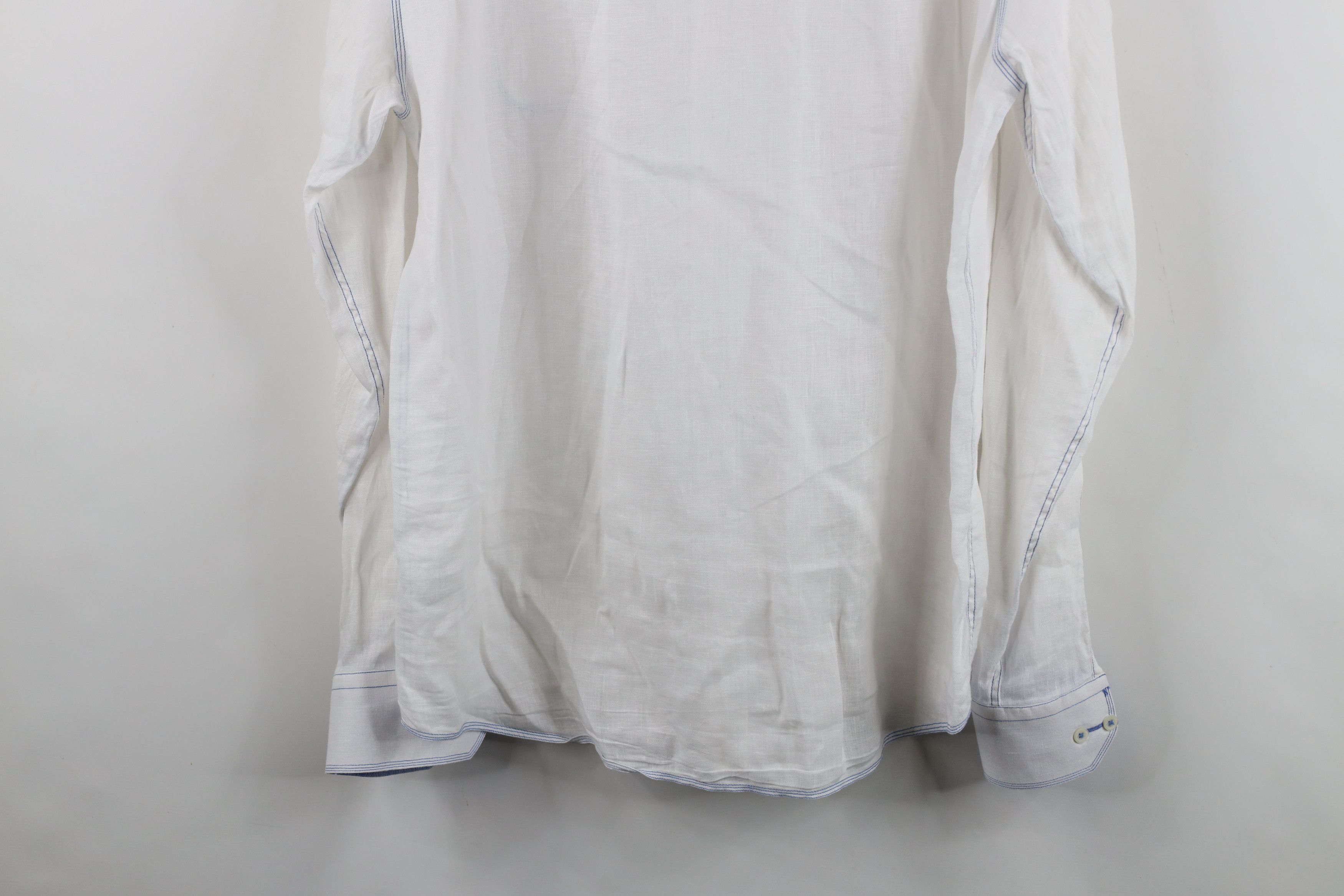Vintage Bugatchi Uomo Fit Sheer Linen Collared Button Shirt White Size US L / EU 52-54 / 3 - 13 Thumbnail