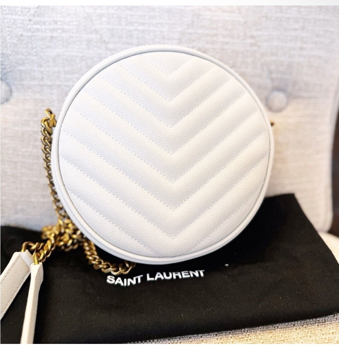 Saint Laurent Paris Auth Saint Laurent New Ivory Round Chevron YSL Crossbody Bag Size ONE SIZE - 5 Thumbnail