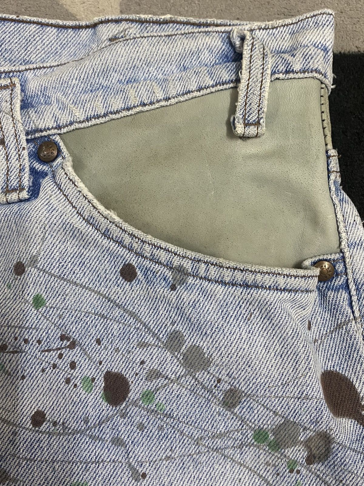 Levi's Made & Crafted Vintage 90’s Levis Leather Hybrid Denim Paint Splatter Jeans Size US 33 - 12 Thumbnail