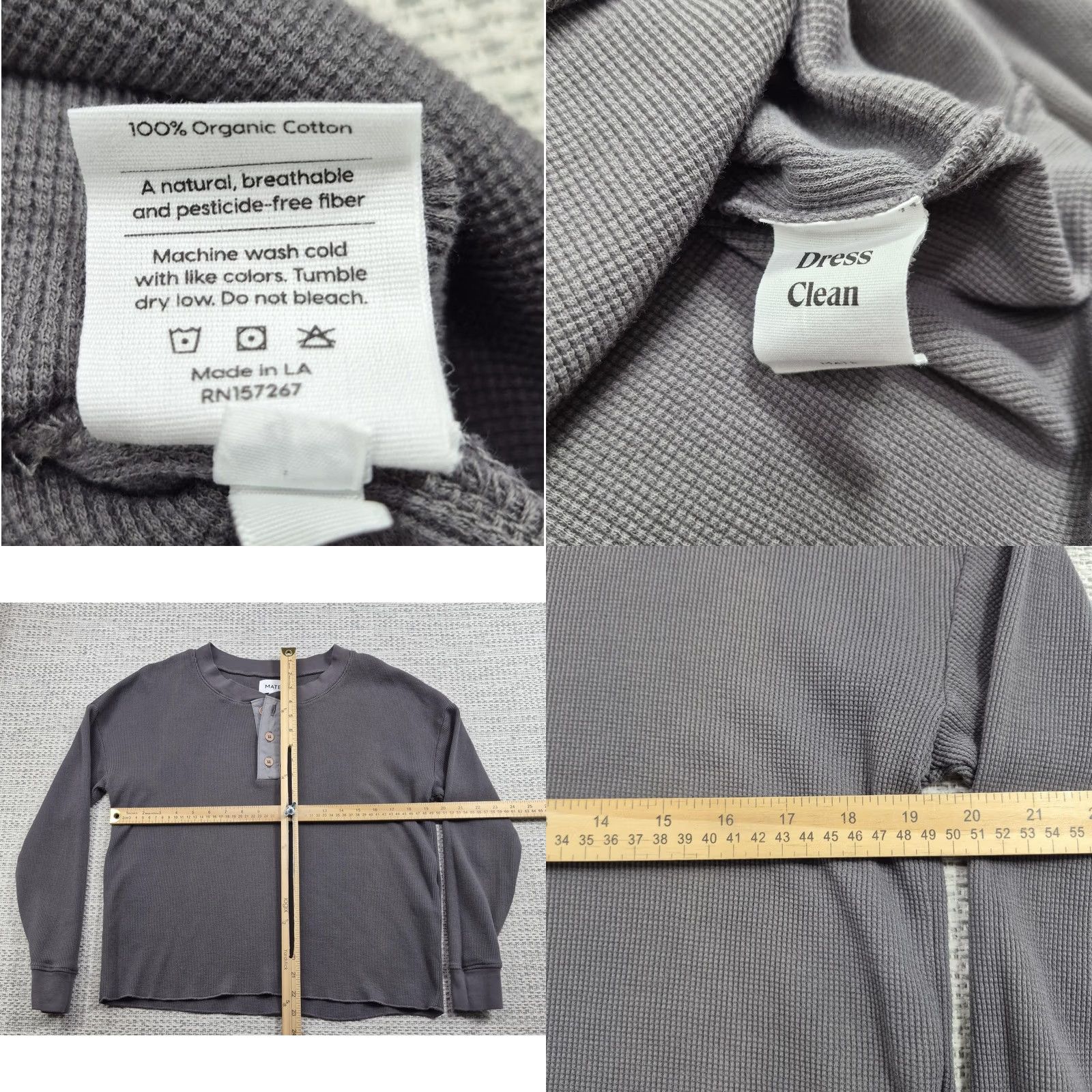 Vintage MATE Shirt Womens Medium Gray Waffle Knit Henley Long Sleeve Organic Cotton Shirt Mens Womens? Size M / US 6-8 / IT 42-44 - 8 Thumbnail