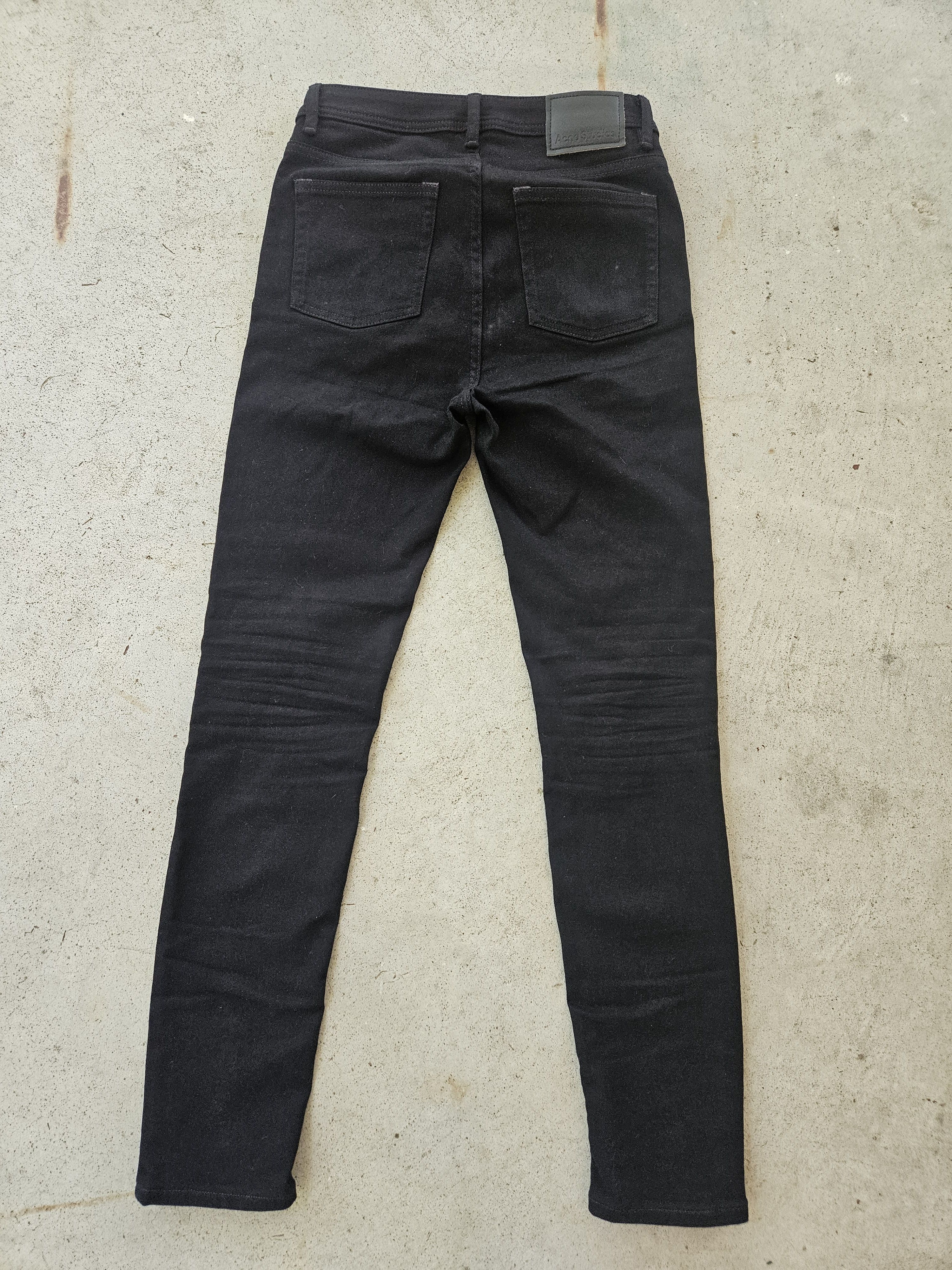 Leather Back Patch Peg Blk Black Denim Jeans