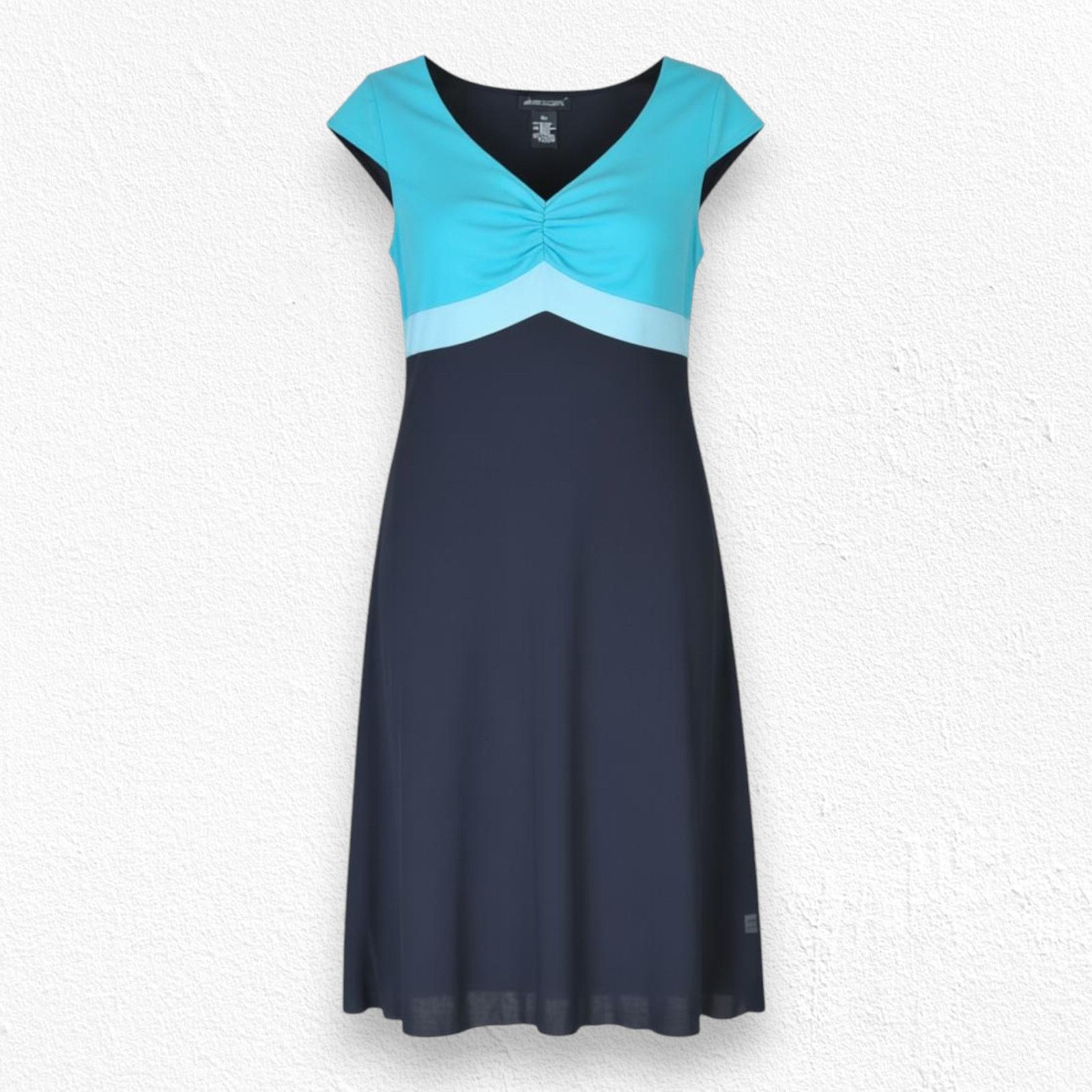Y2K Turquoise Black Color Block Midi Dress Size 10