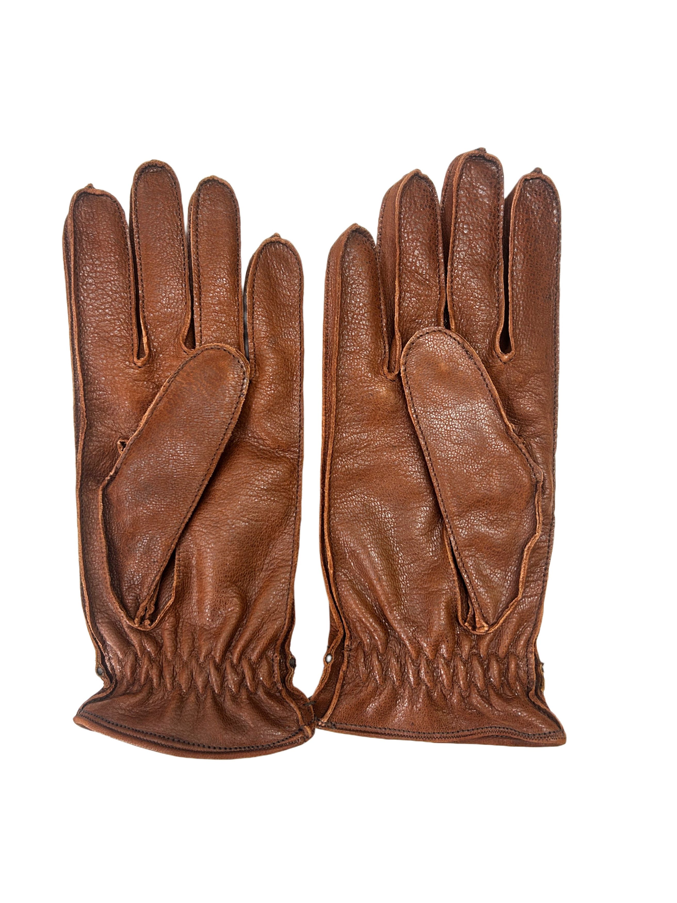 Prada Prada Brown Lined Leather Gloves With ElasticToggleFastening Size 36 - 2 Thumbnail