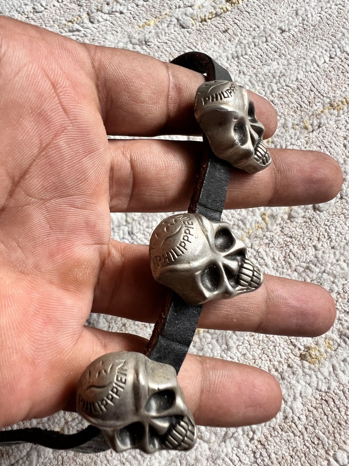 Leather Engraved Skull Leather Philip Plein Bracelet Size ONE SIZE - 2 Thumbnail