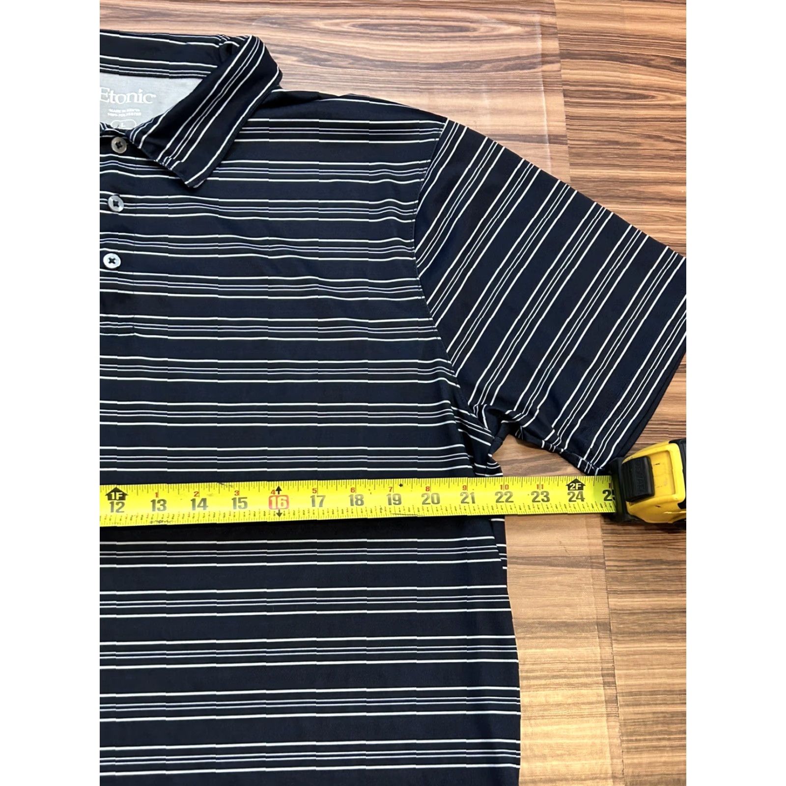 Vintage Etonic Polo Shirt Mens Large Navy Blue Striped Golf Regular UV Moisture Wicking Short Sleeve Collared Knit Polyester Sports Size US L / EU 52-54 / 3 - 3 Thumbnail
