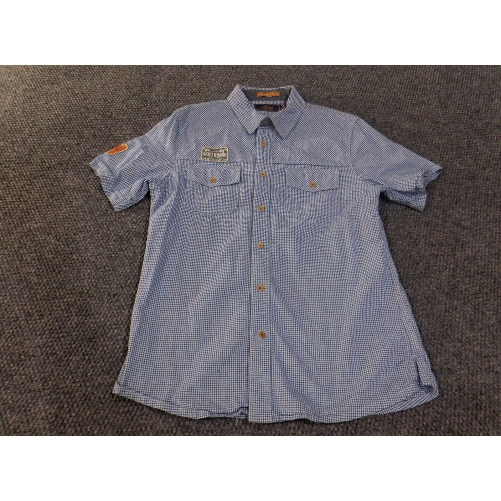 Vintage VINTAGE Akoo Shirt Mens Medium Blue White Plaid Short Sleeve Button Up Utility Patch Size US M / EU 48-50 / 2 - 3 Thumbnail