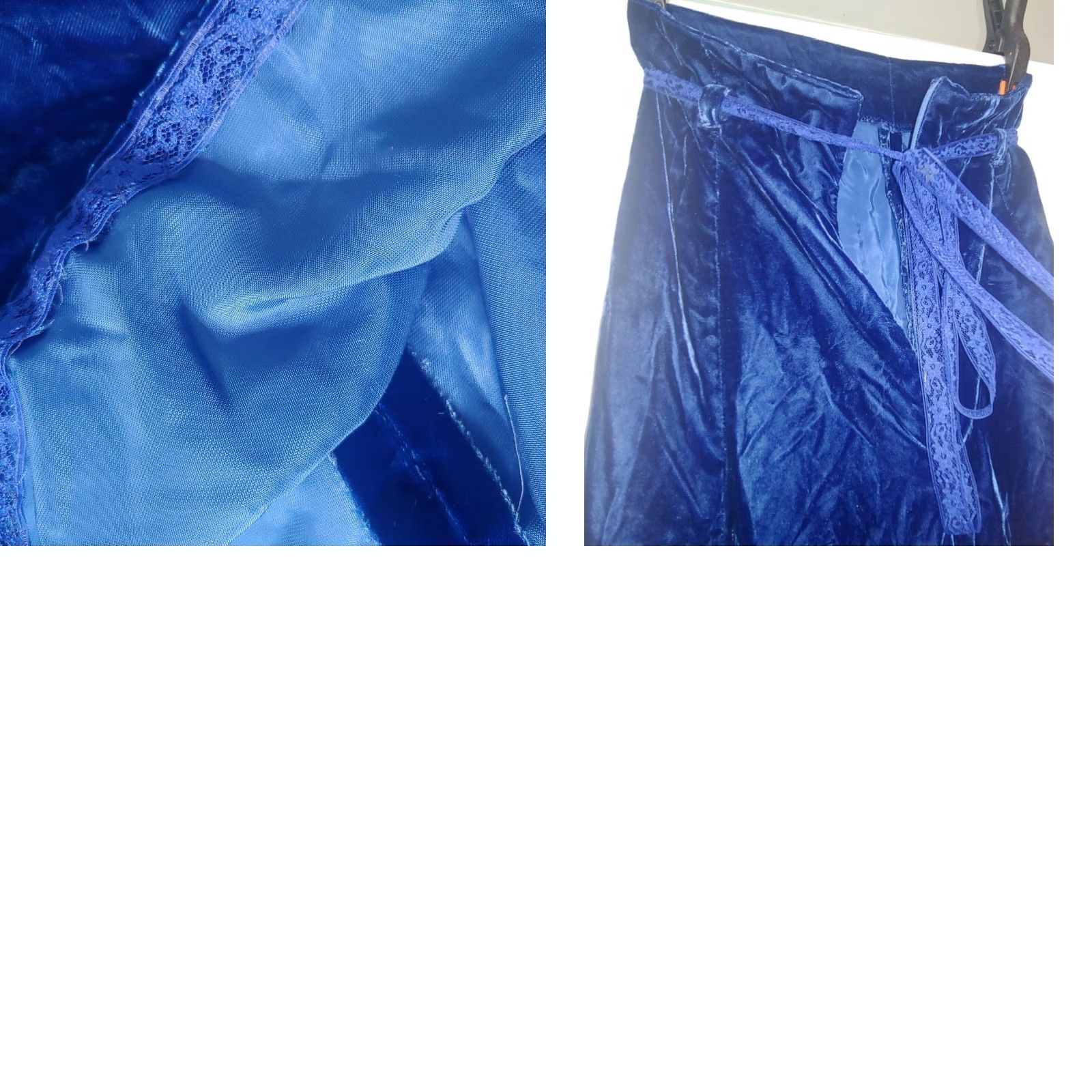 Velvet VINTAGE 1970s Skirt XS Handmade Blue Velvet Maxi Zip Ribbon Belt Long 27" Size 26" / US 2 / IT 38 - 8 Thumbnail
