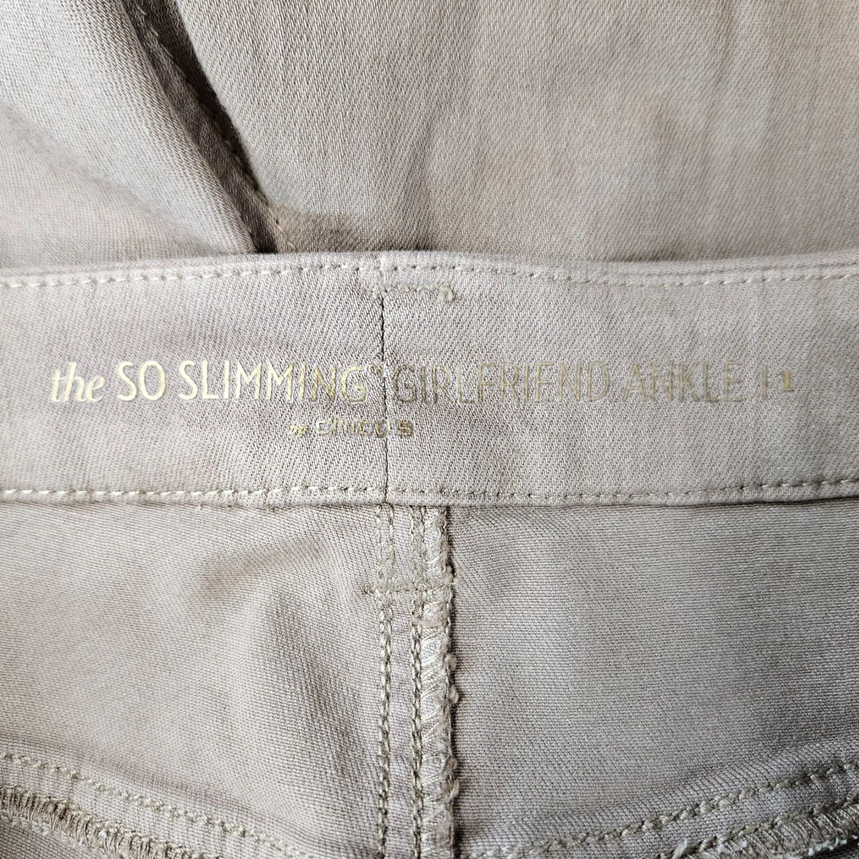 Vintage Chico's Womens So Slimming Girlfriend Ankle Jeans Sz 8 Tan Mid Rise Cotton Blend Jeans Womens 8 Brown Ankle Slimming (Chico's) Size 30" / US 8 / IT 44 - 6 Thumbnail