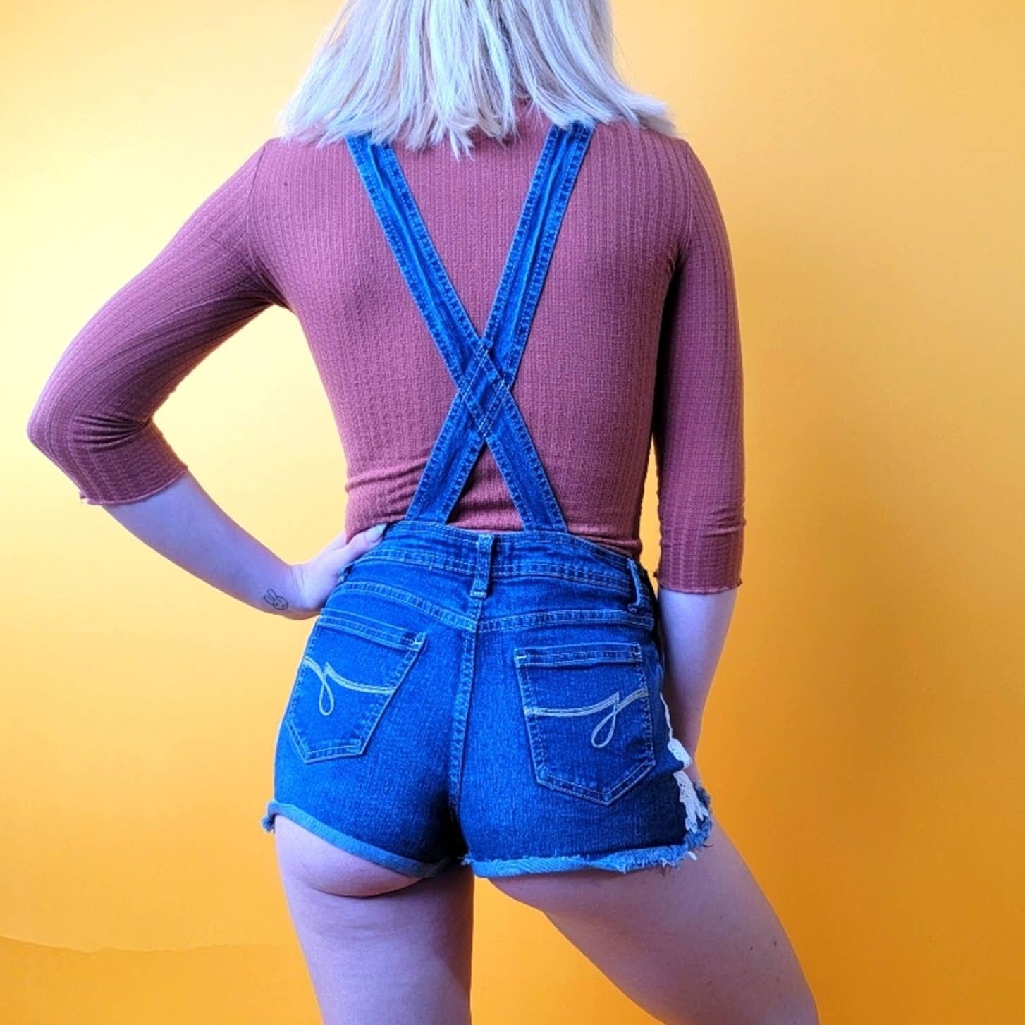 Jordache Denim and Lace Romper Jean Shortall Overalls Size 32" / US 10 / IT 46 - 2 Thumbnail